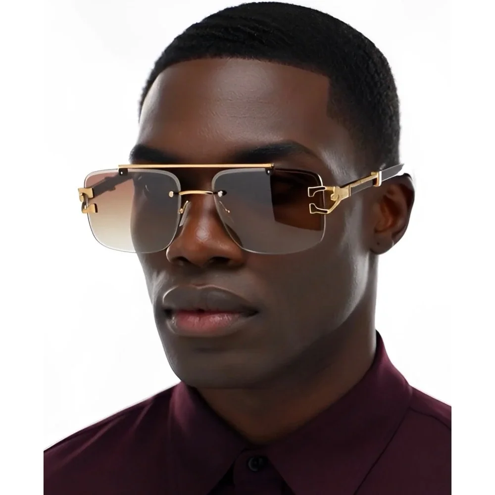 Mens‎ Frameless Square Sunglasses Summer Festival Shades Gradient Brown Lenses